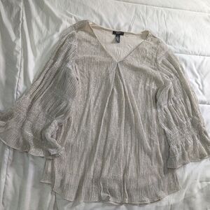 Alfani Shimmering Cream Blouse with Flared Sleeves